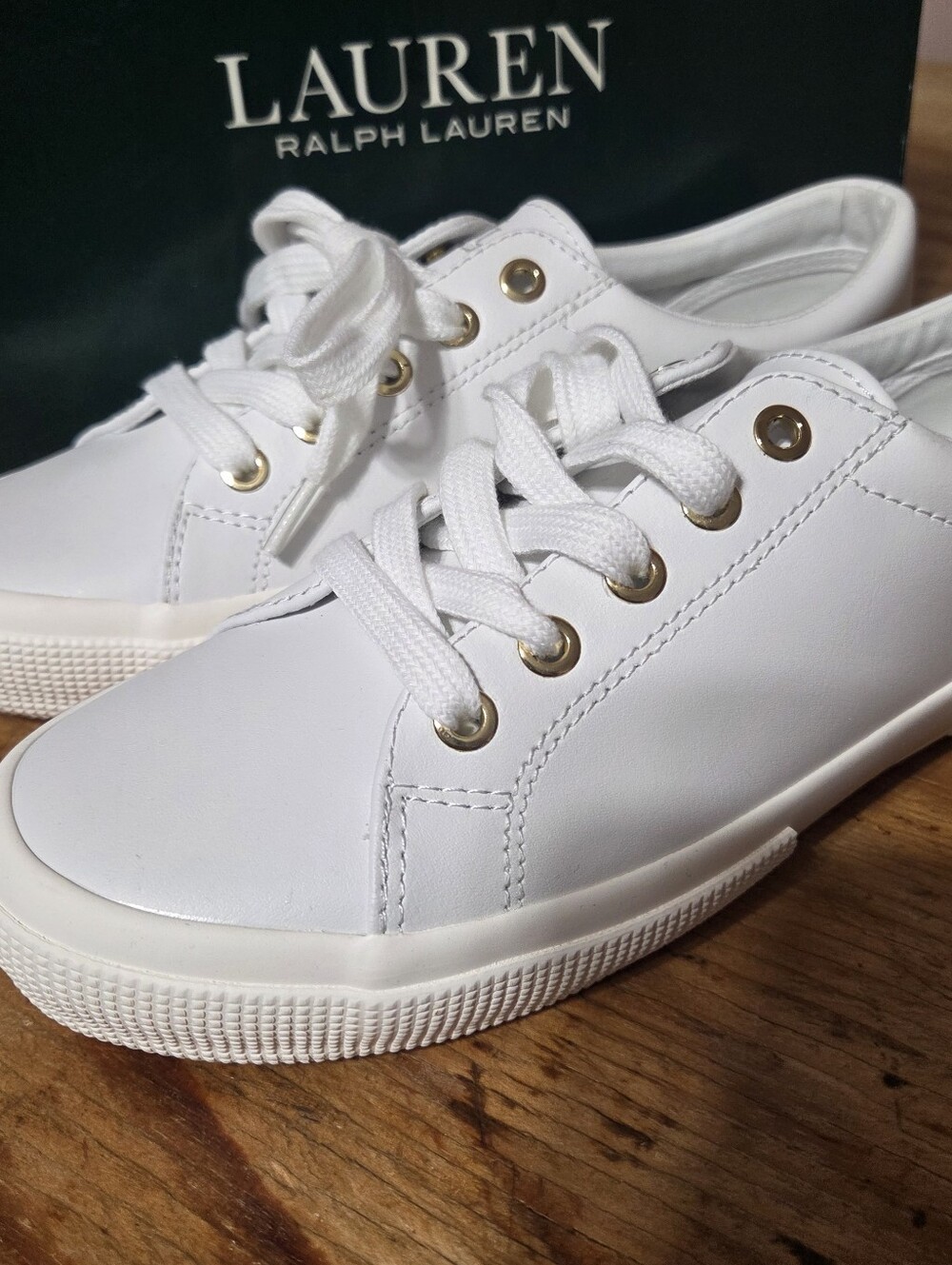 Lauren Ralph Lauren Jolie White Action Leather Sneakers Womens Size 8B Preppy - Picture 2 of 11